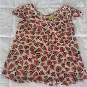 Watermelon print top with flutter sleeves